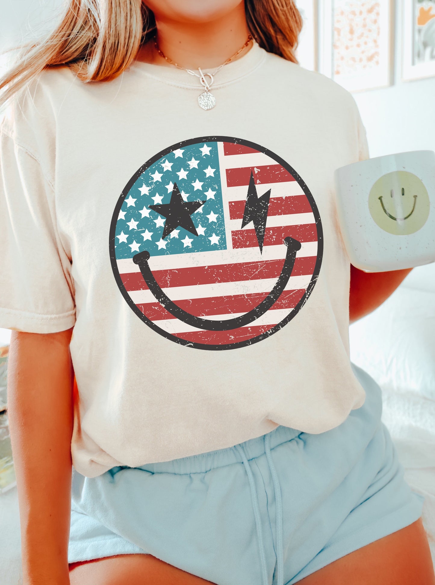 American Babe 4th of July Happy Face Shirt