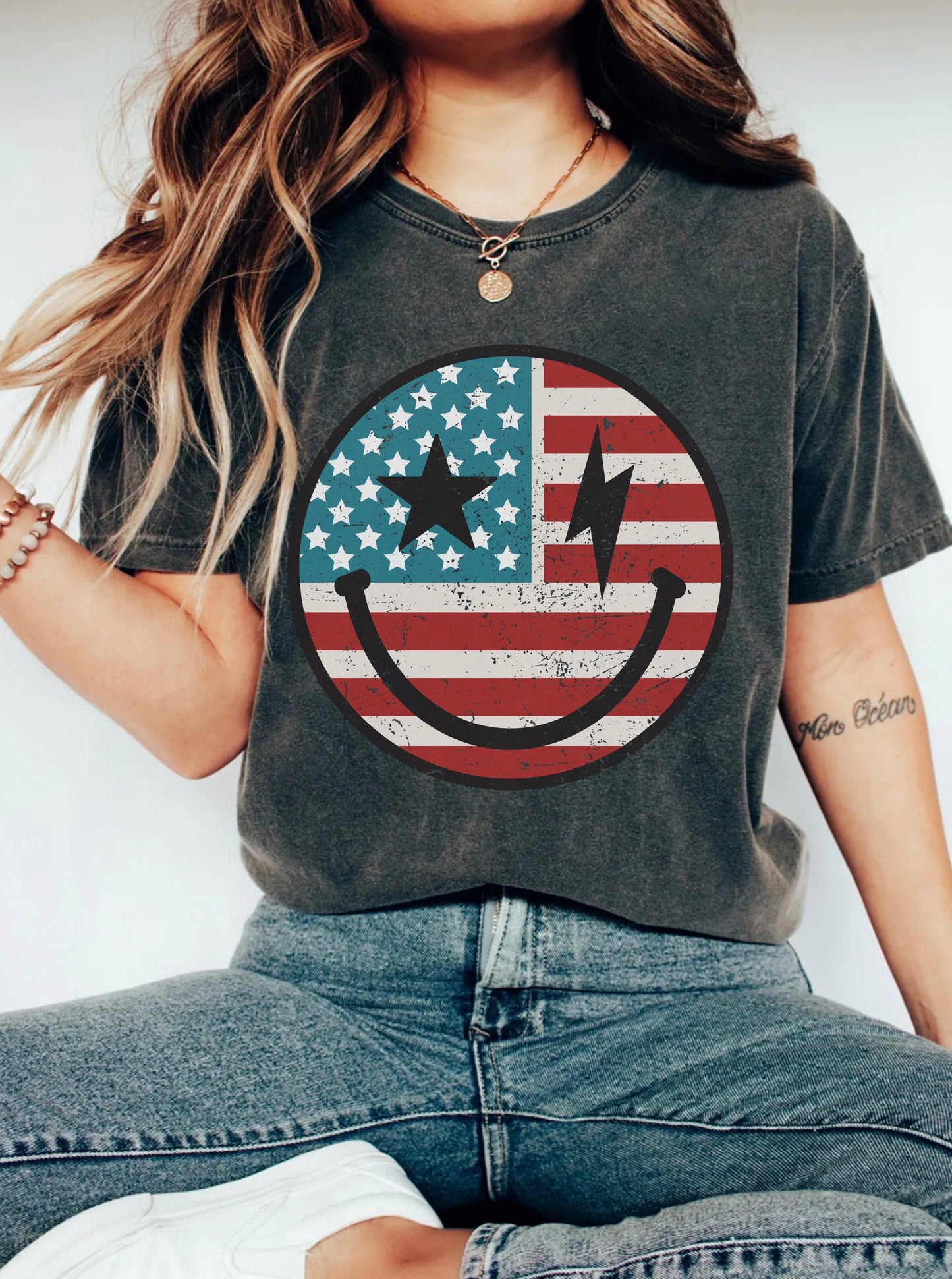 American Babe 4th of July Happy Face Shirt