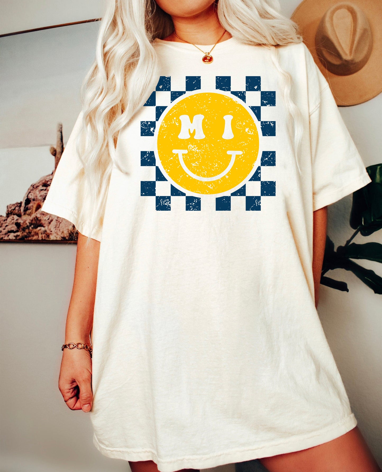Michigan Checkered Smiley Shirt