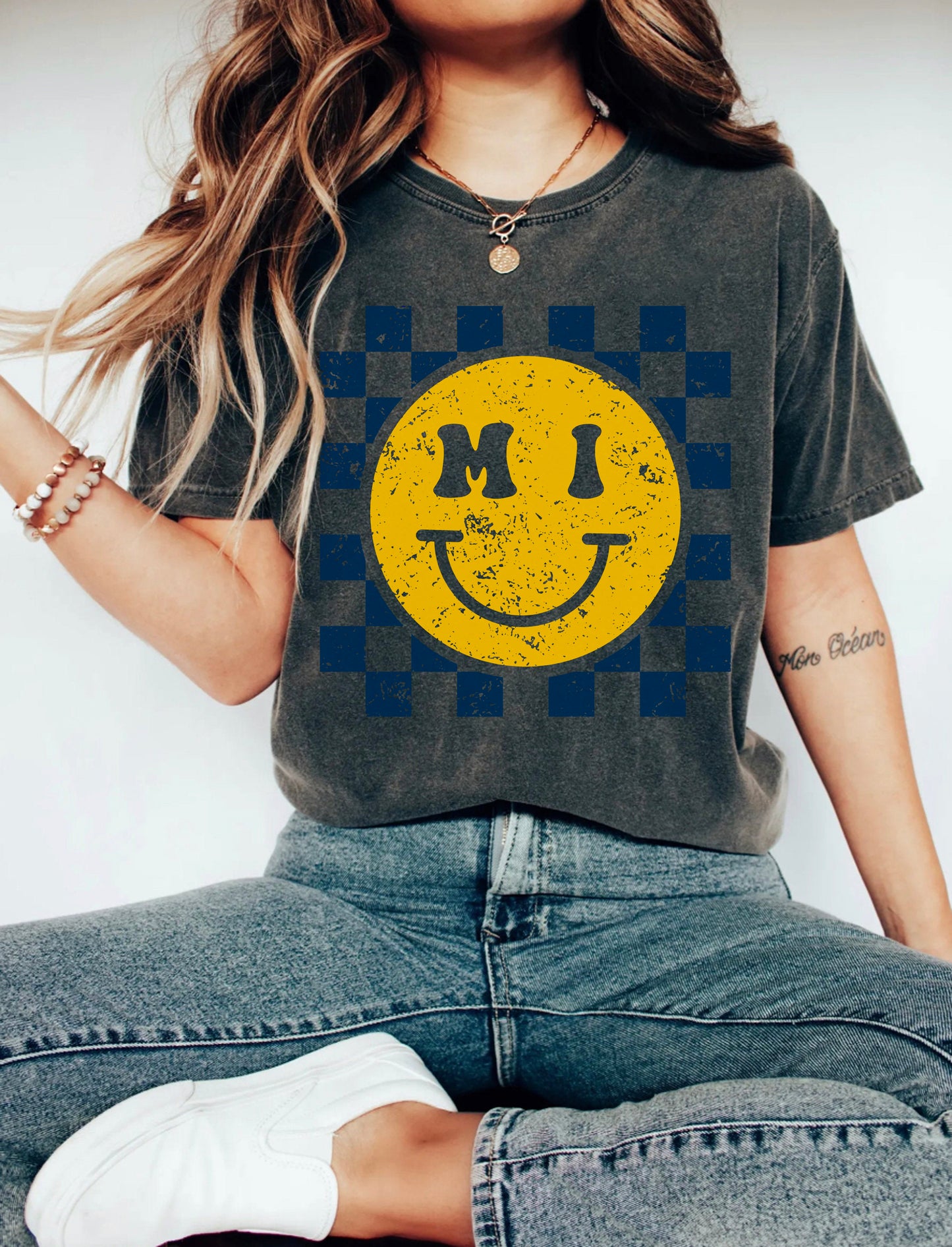 Michigan Checkered Smiley Shirt