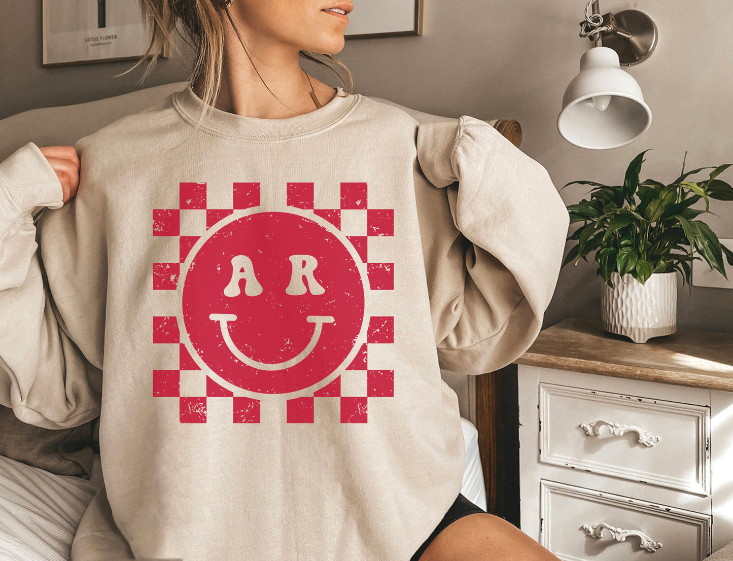 AR Smiley Checkered Sweatshirt