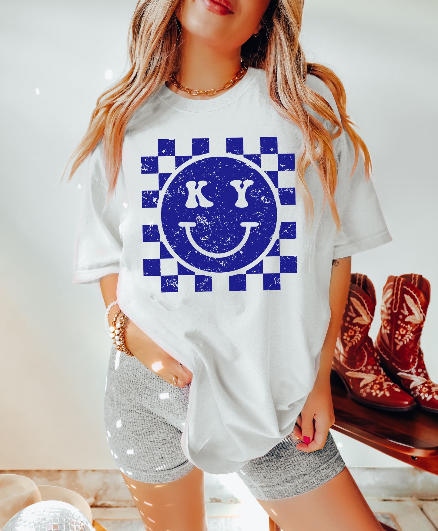 Kentucky Checkered Smiley Face Shirt