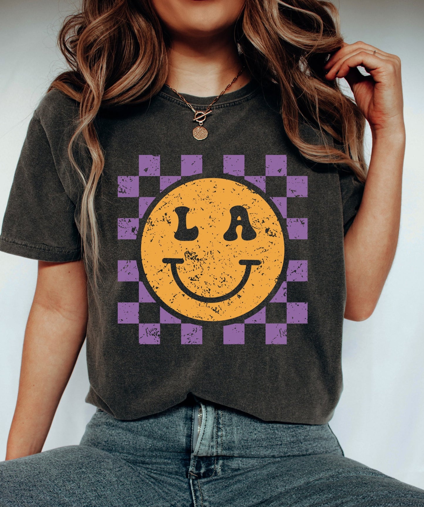 LA Checkered Smiley Face Shirt
