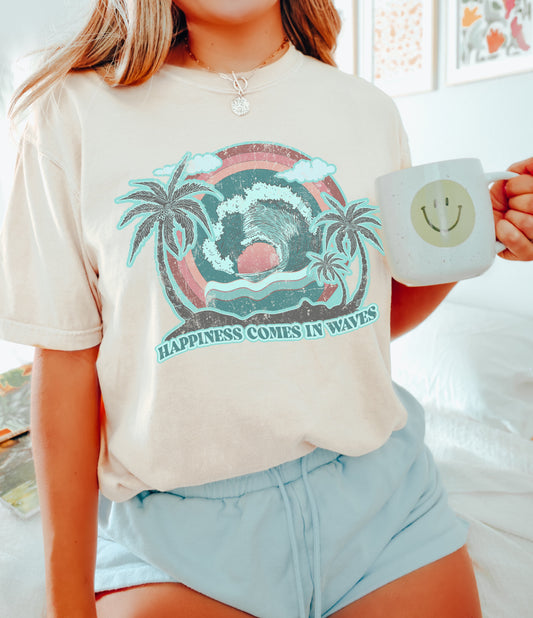 Happiness Comes In Waves Shirt Beach Shirt
